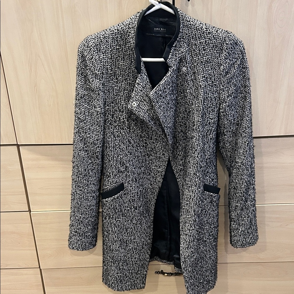 Zara Black and White Textured Trench Coat